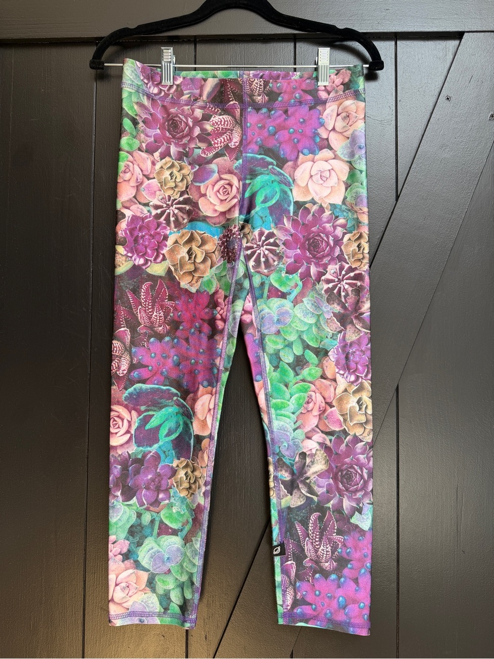 Terez Purple Pink Green Succulent Performance Capris Leggings - Medium
